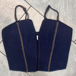 Pilcro Navy Knit Top with Orange Accents